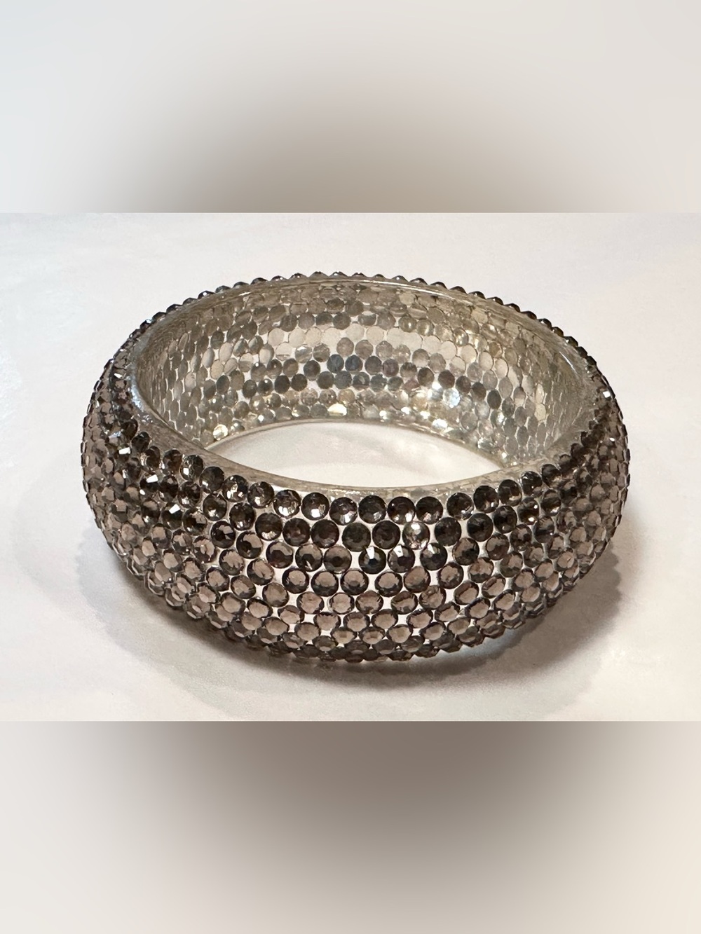 Smoky Gray Crystal Rhinestone Wide Statement Bangle Bracelet